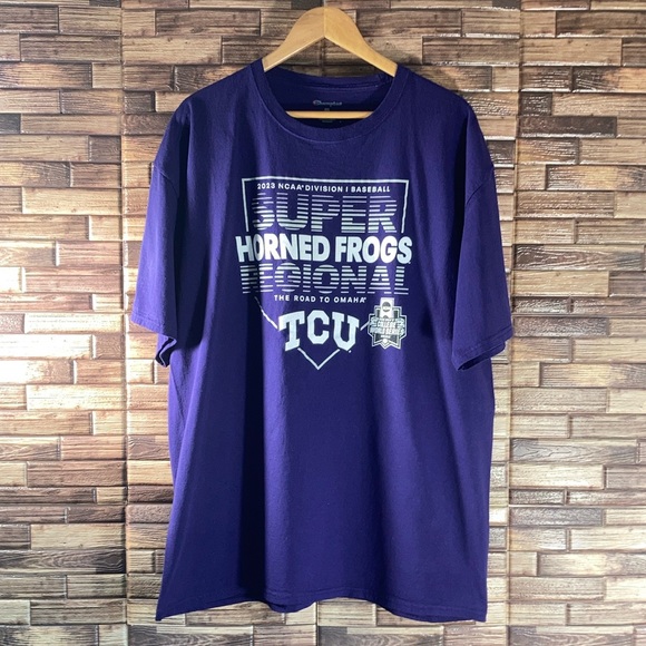 Mens 2XL Champion NCAA Purple TCU Baseball T Shirt - Picture 1 of 8